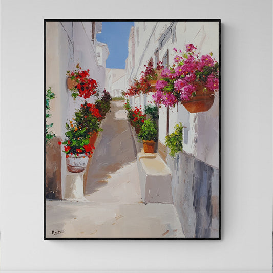 Cuadro Macetas de Geranios 80x100 cm