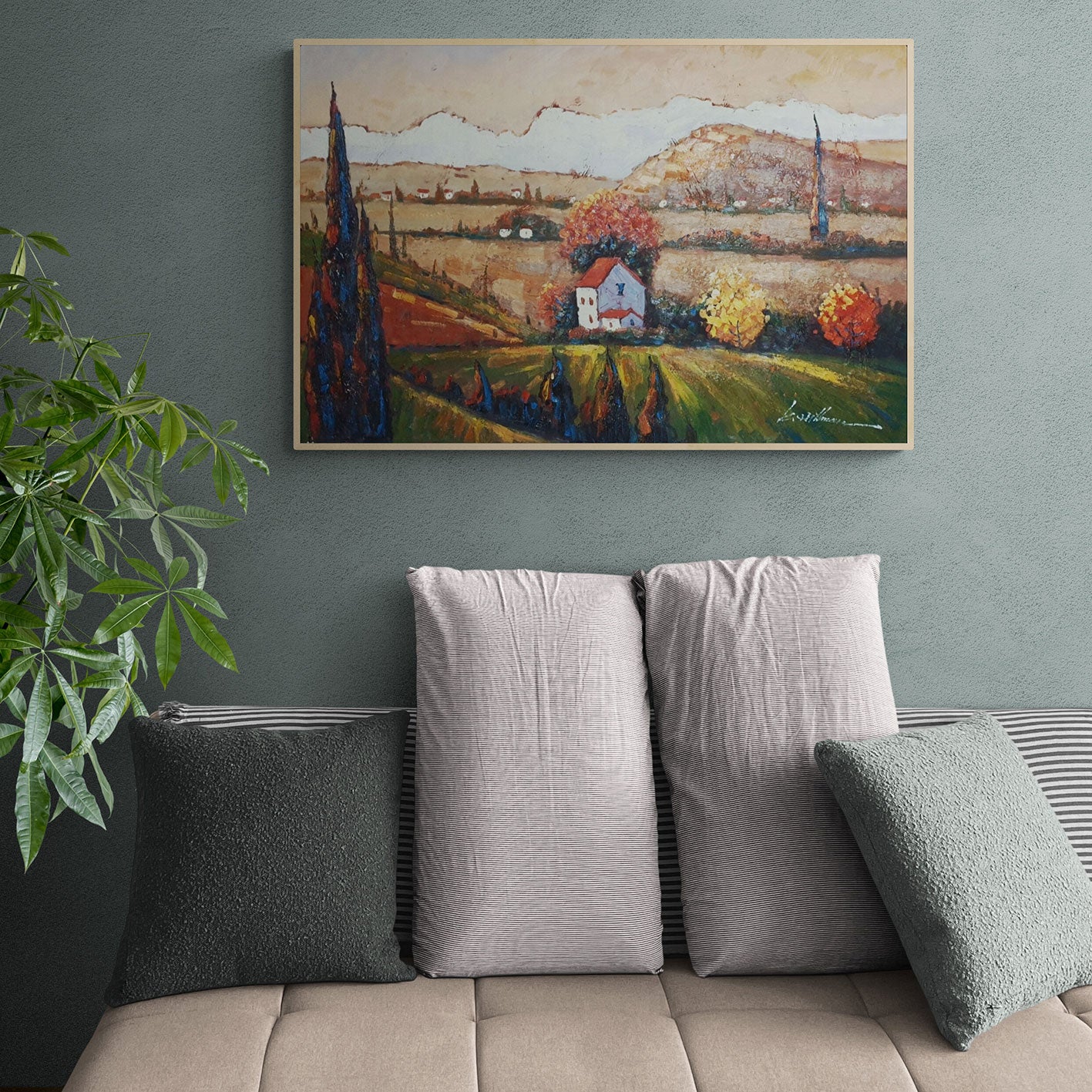 Cuadro Paisaje Pueblo Rural 90x60 cm