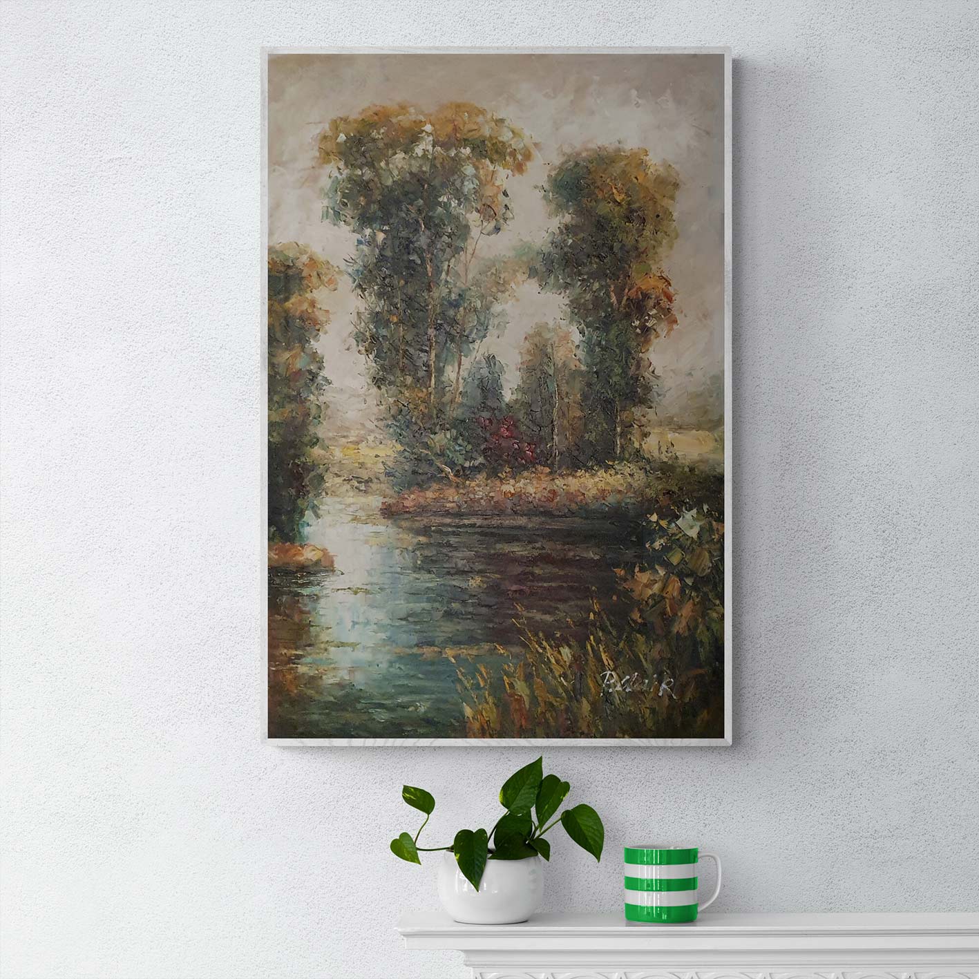 Cuadro de paisaje natural con reflejos en el agua en formato vertical 60x90 cm