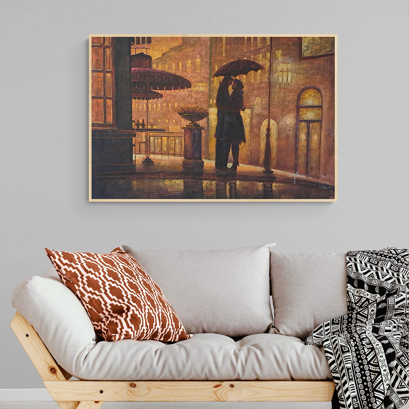 Cuadro Pareja Lluvia 90x60 cm
