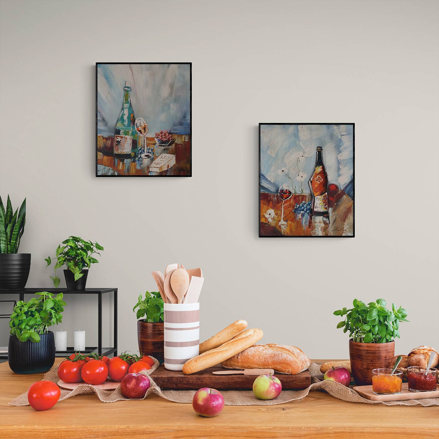 Cuadro Diptico Vino Uvas 50X60 cm [2 piezas]