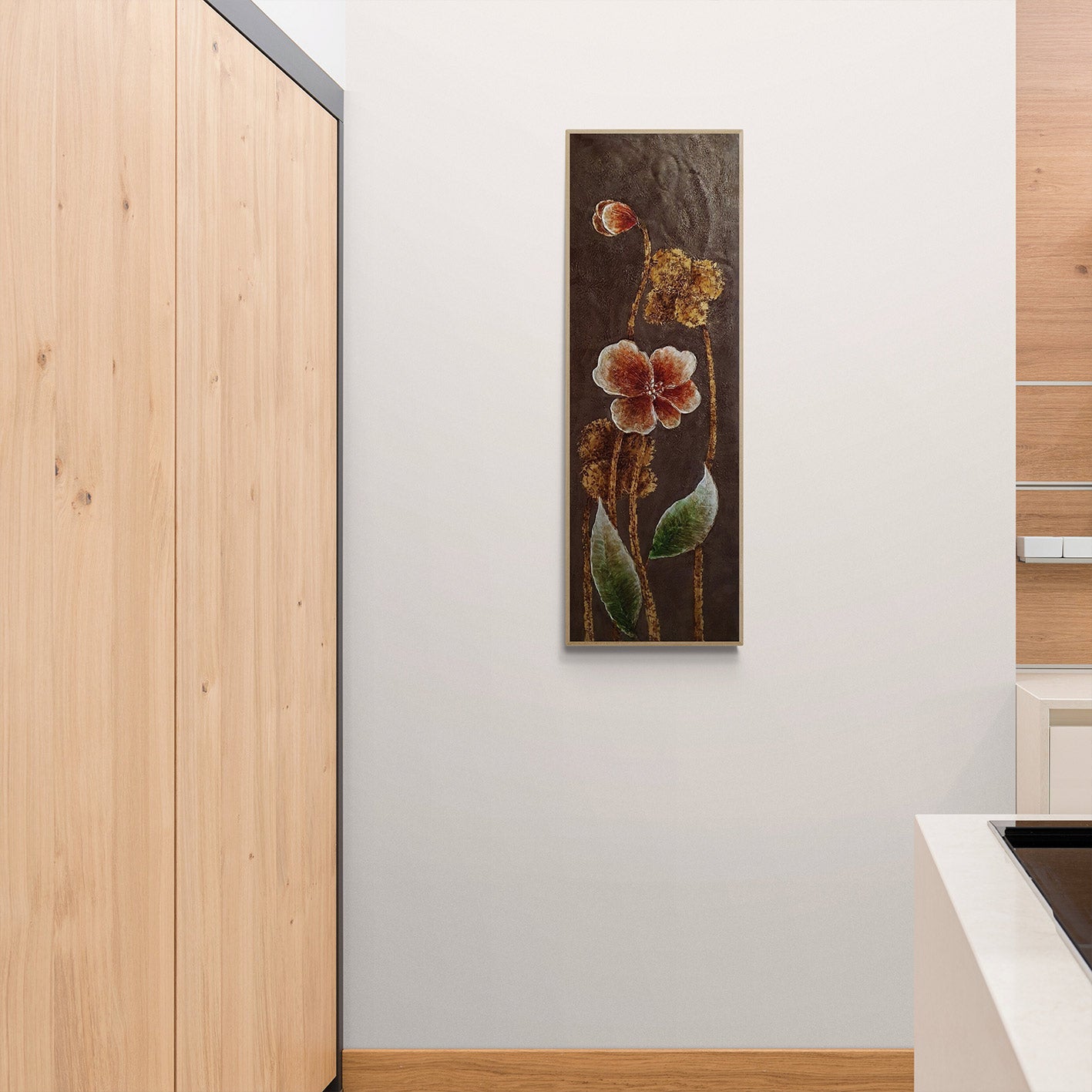 Cuadro Flor Plata 40x120 cm