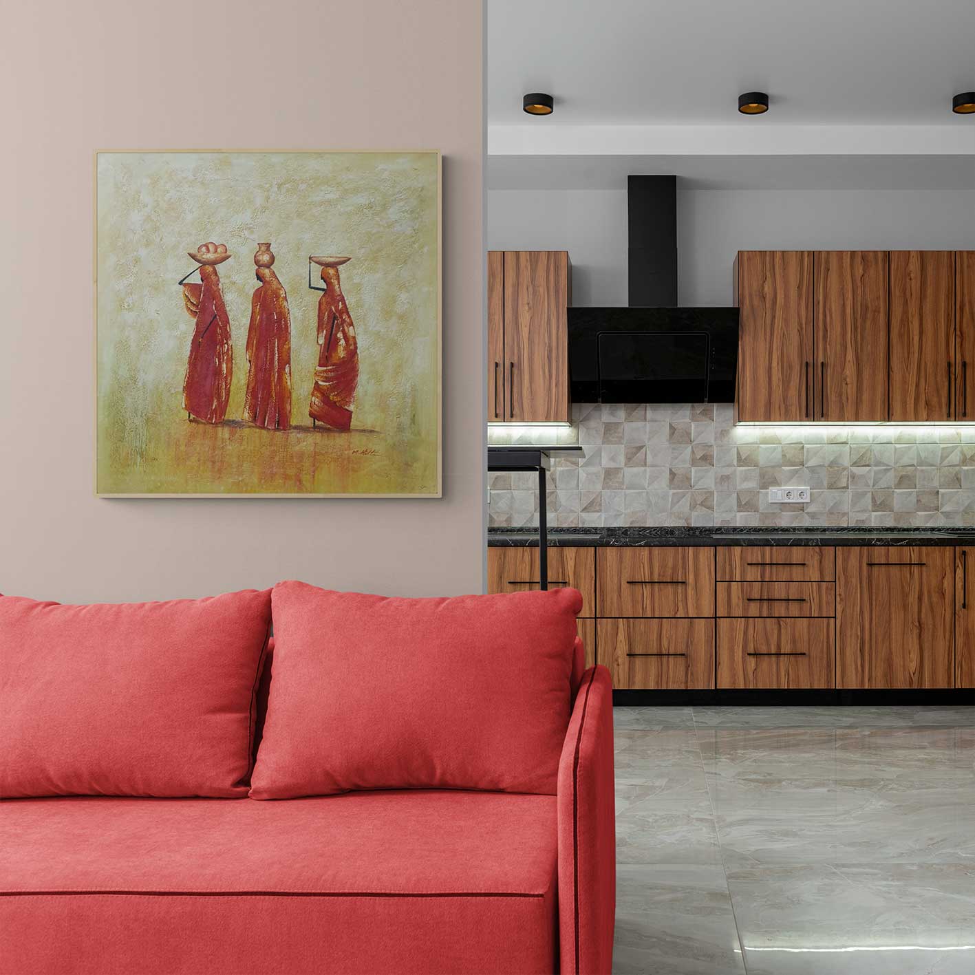 Cuadro Oleo Lienzo Mujeres africanas 80x80 cm