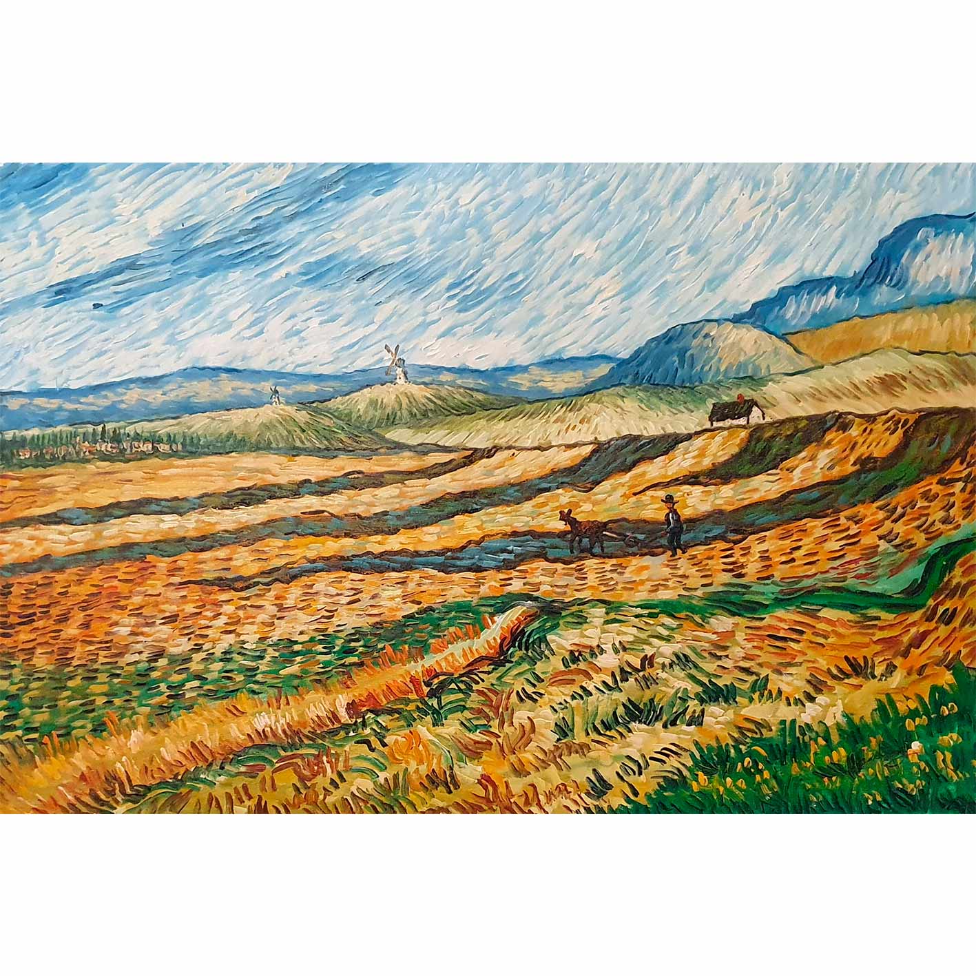Cuadro Van Gogh Campo con Labrador y Muele 90x60 cm