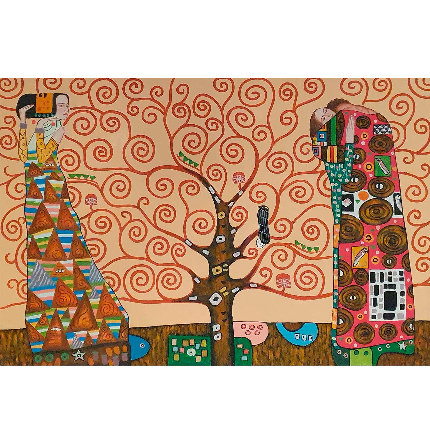 Cuadro al óleo colorido con espirales y figuras geométricas Gustav Klimt