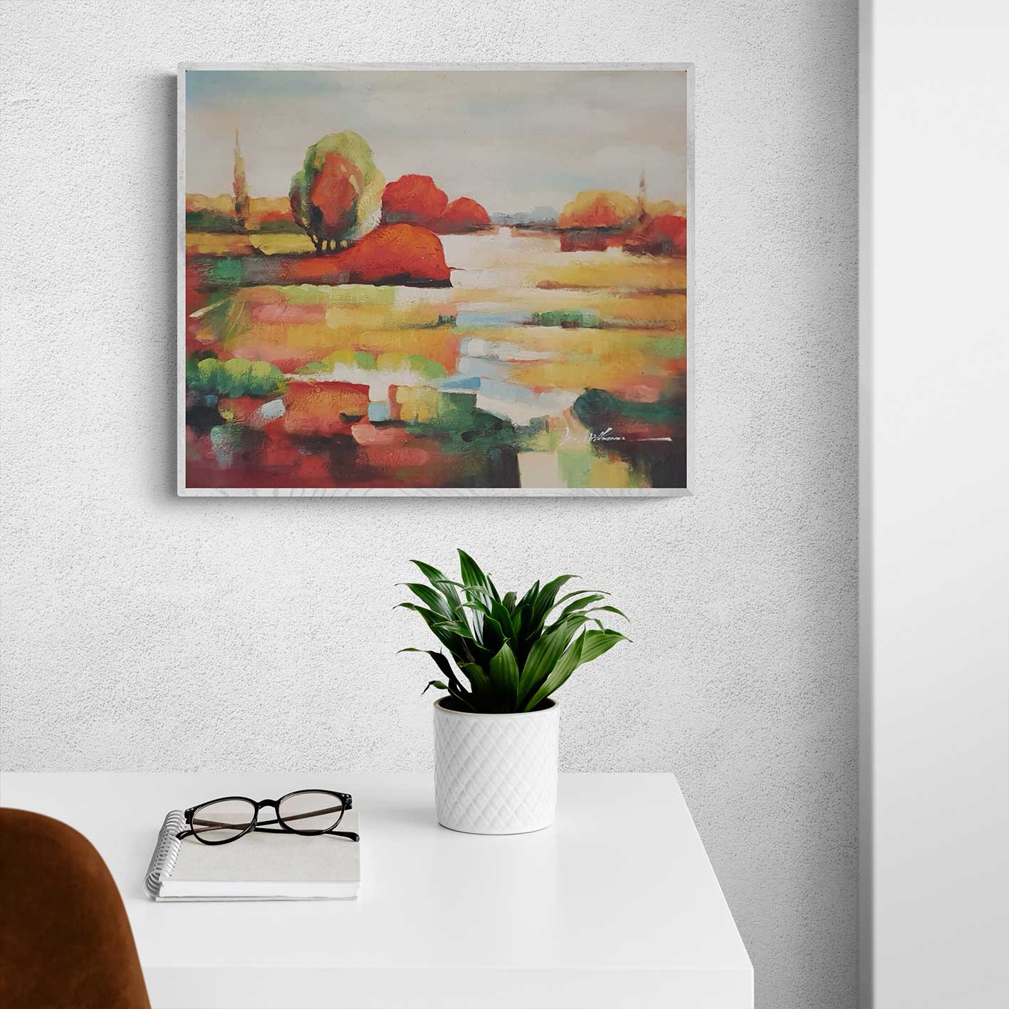 Cuadro abstracto de campo en tonos cálidos en formato 60x50 cm