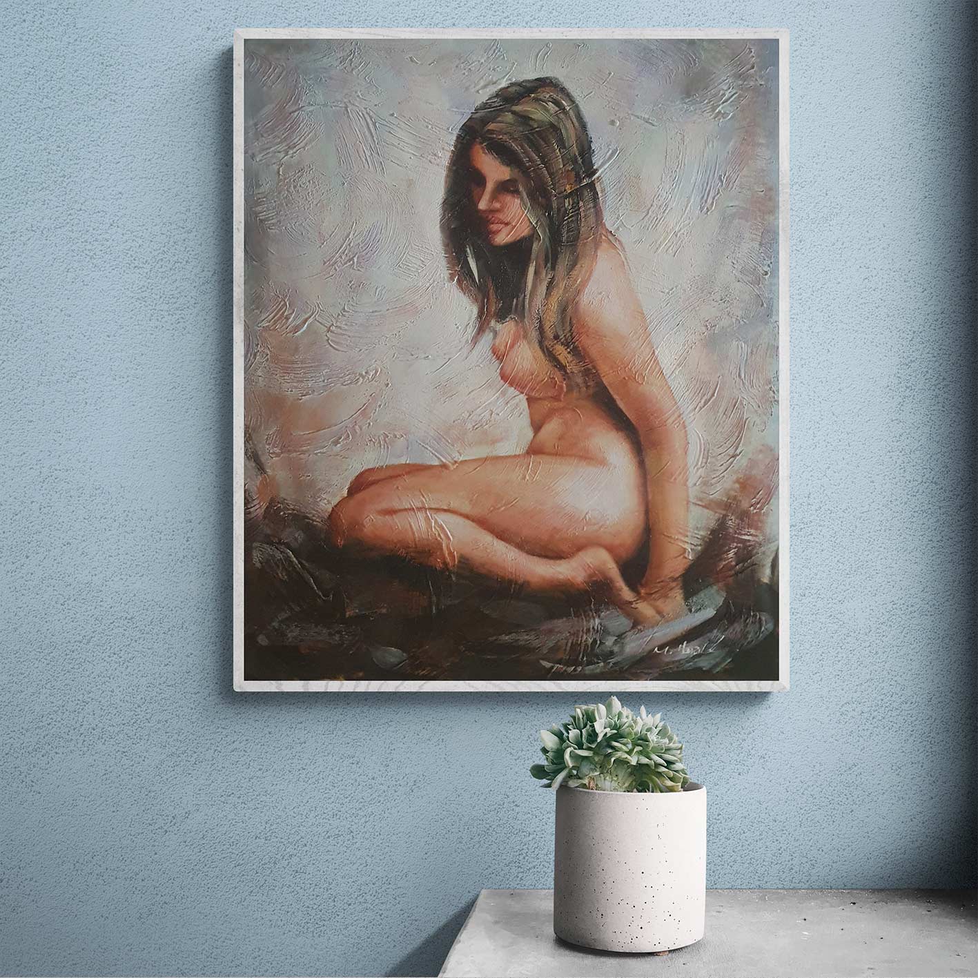 Cuadro hecho a mano al óleo sobre lienzo estilo realista de figura femenina
