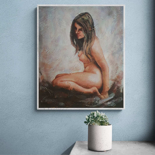 Cuadro hecho a mano al óleo sobre lienzo estilo realista de figura femenina