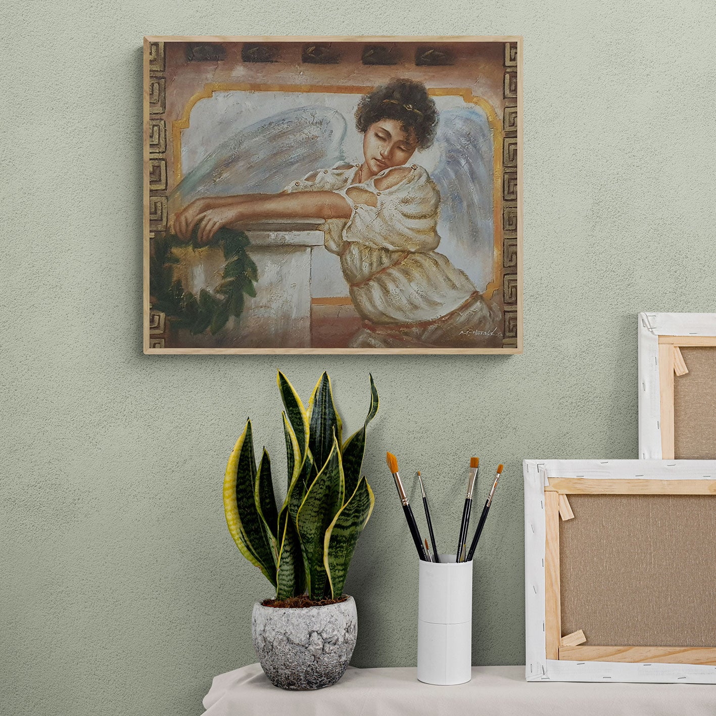 Cuadro al Oleo Mujer Angel 60x50 cm