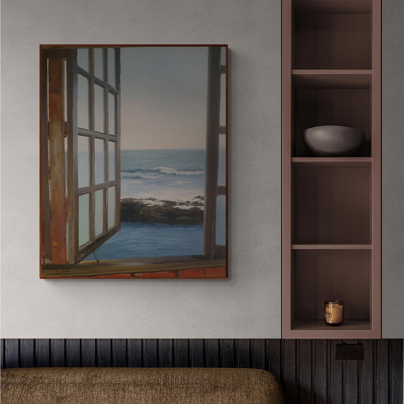 Cuadro ventana al oleo pintada a mano