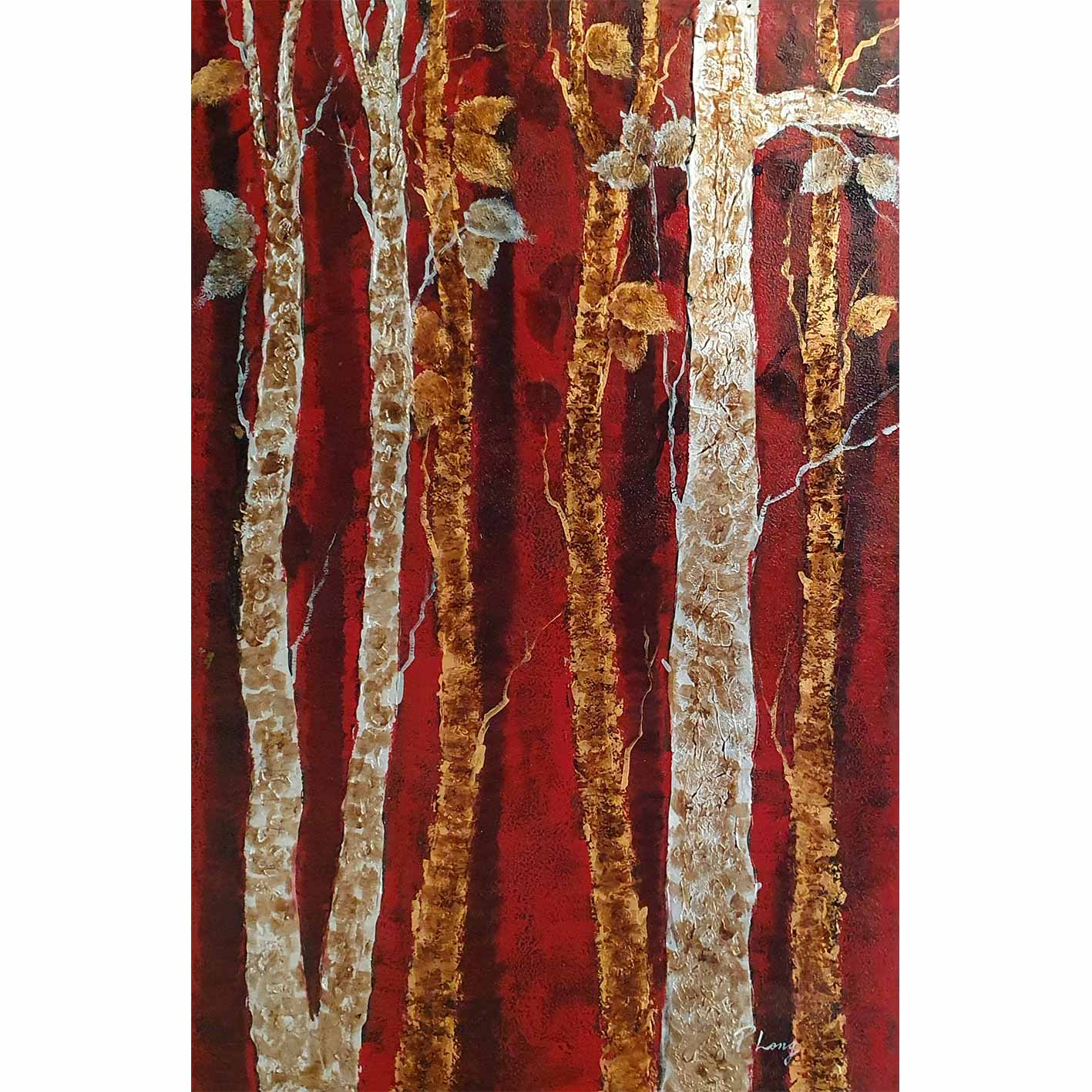 Arte contemporáneo con temática natural en rojo