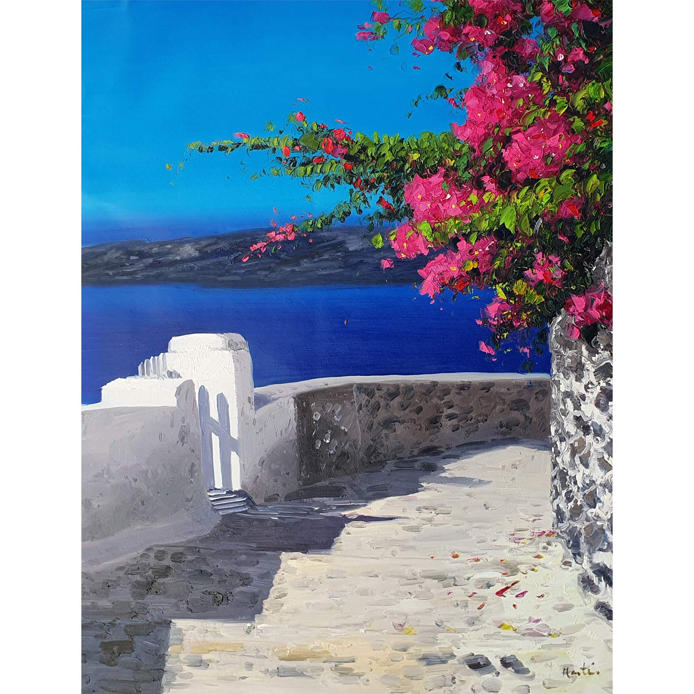 Cuadro Buganvilla y Mar 80x100 cm
