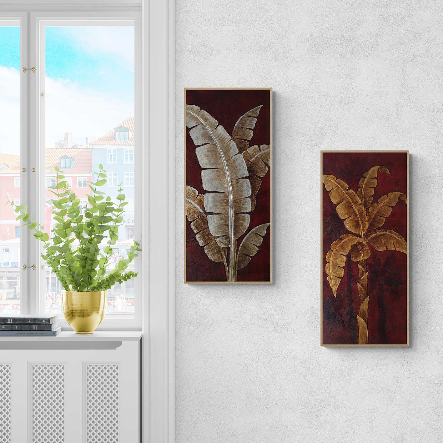 Cuadro Decorativo Botanica Oro 40x90 cm [2 piezas]