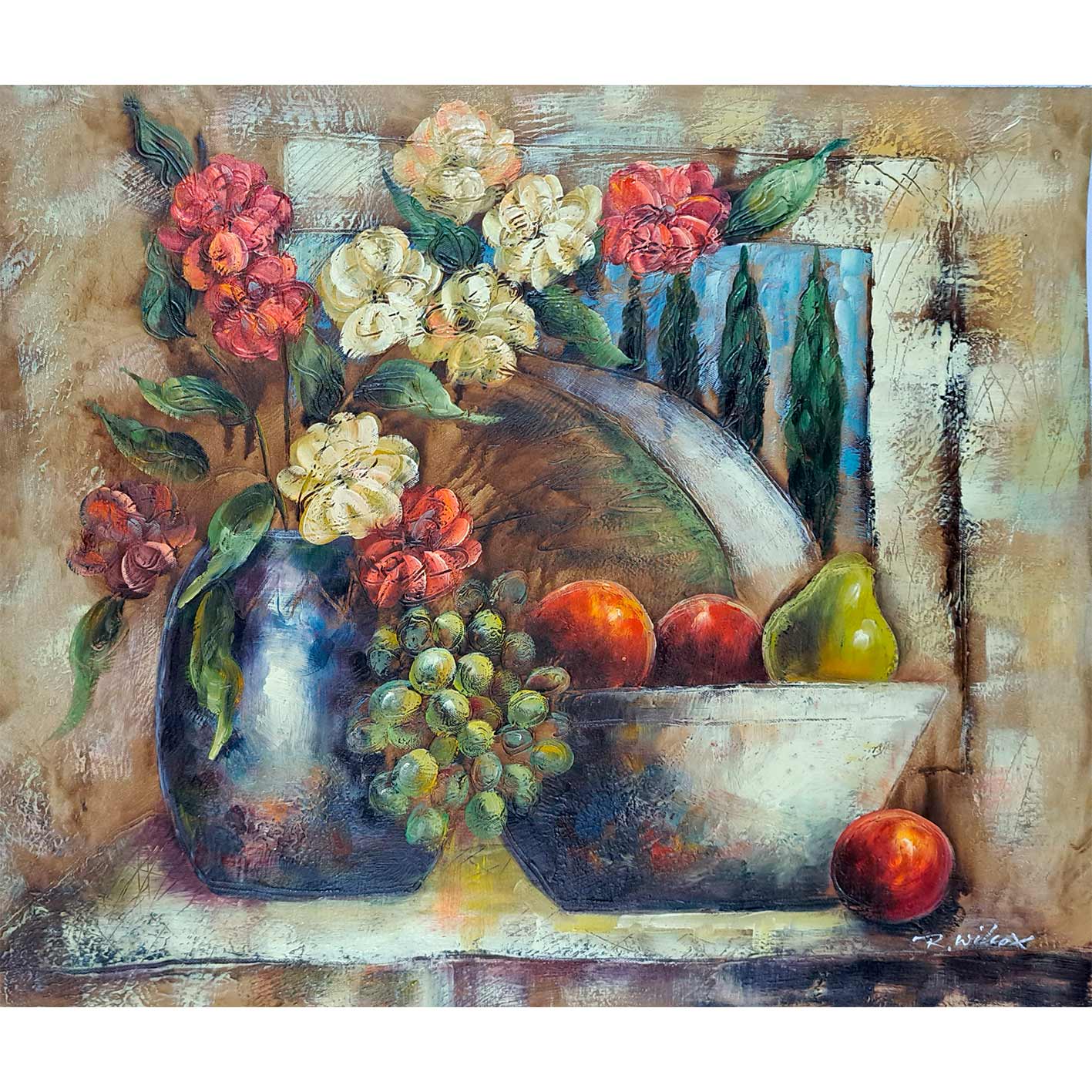 Cuadro Oleo Diptico Bodegon Floral  60x50 cm [2 piezas]