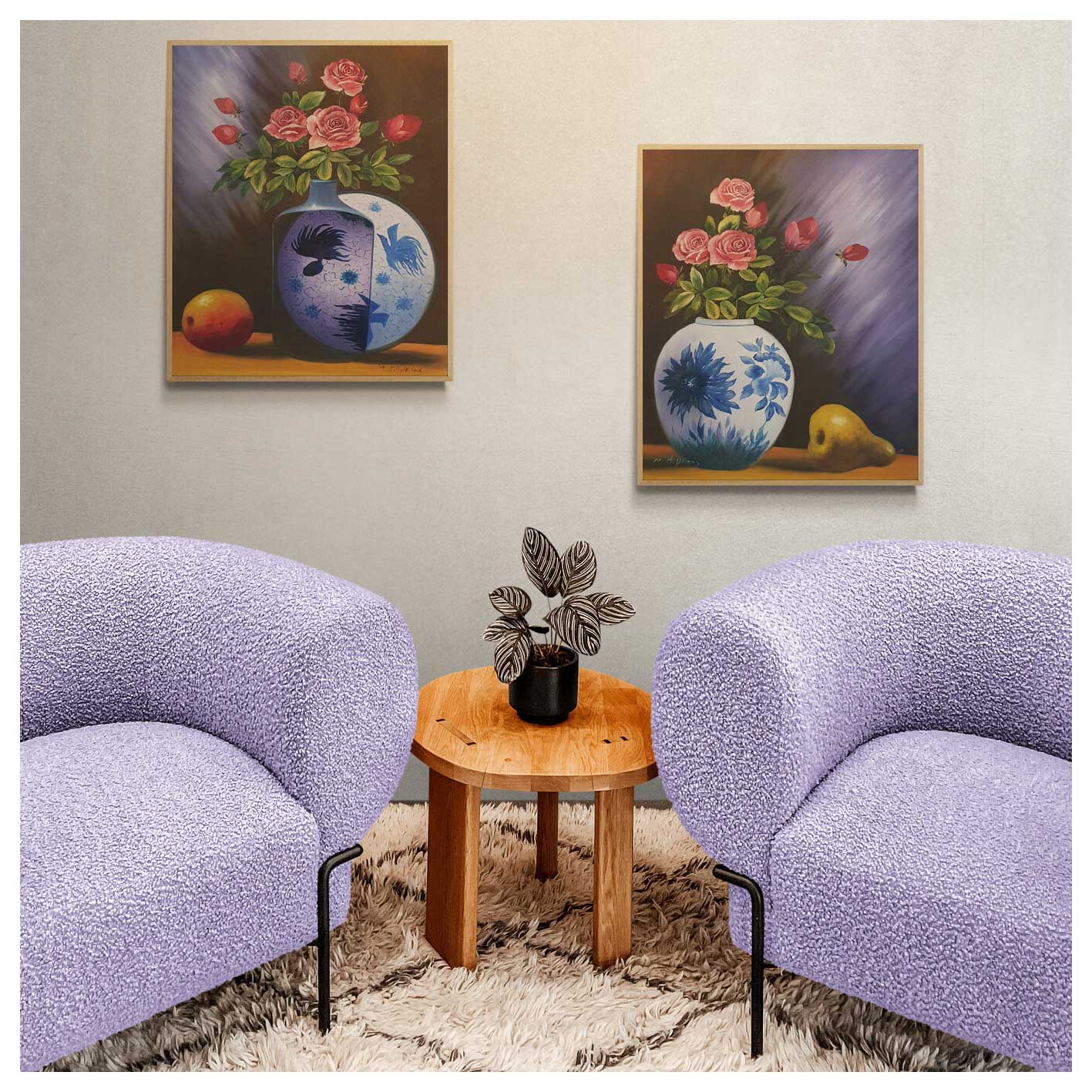 Cuadro Diptico Flores Fruta  50x60 cm [2 piezas]