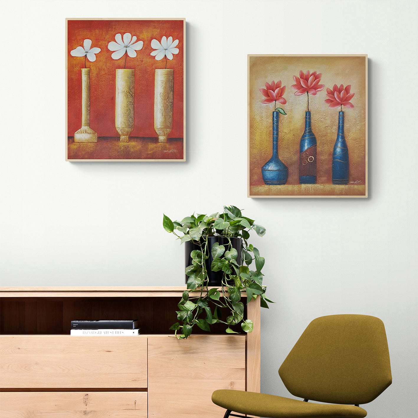 Cuadro Diptico Flores Relieve 50x60 cm [2 piezas]