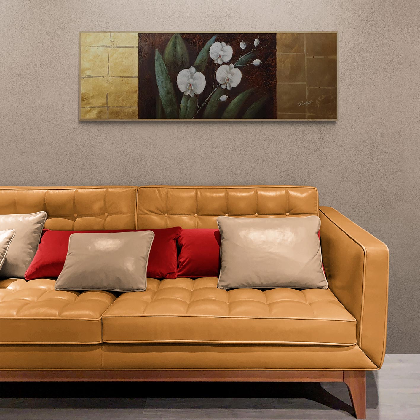 Cuadro Flores Oros Blancas 120x40 cm