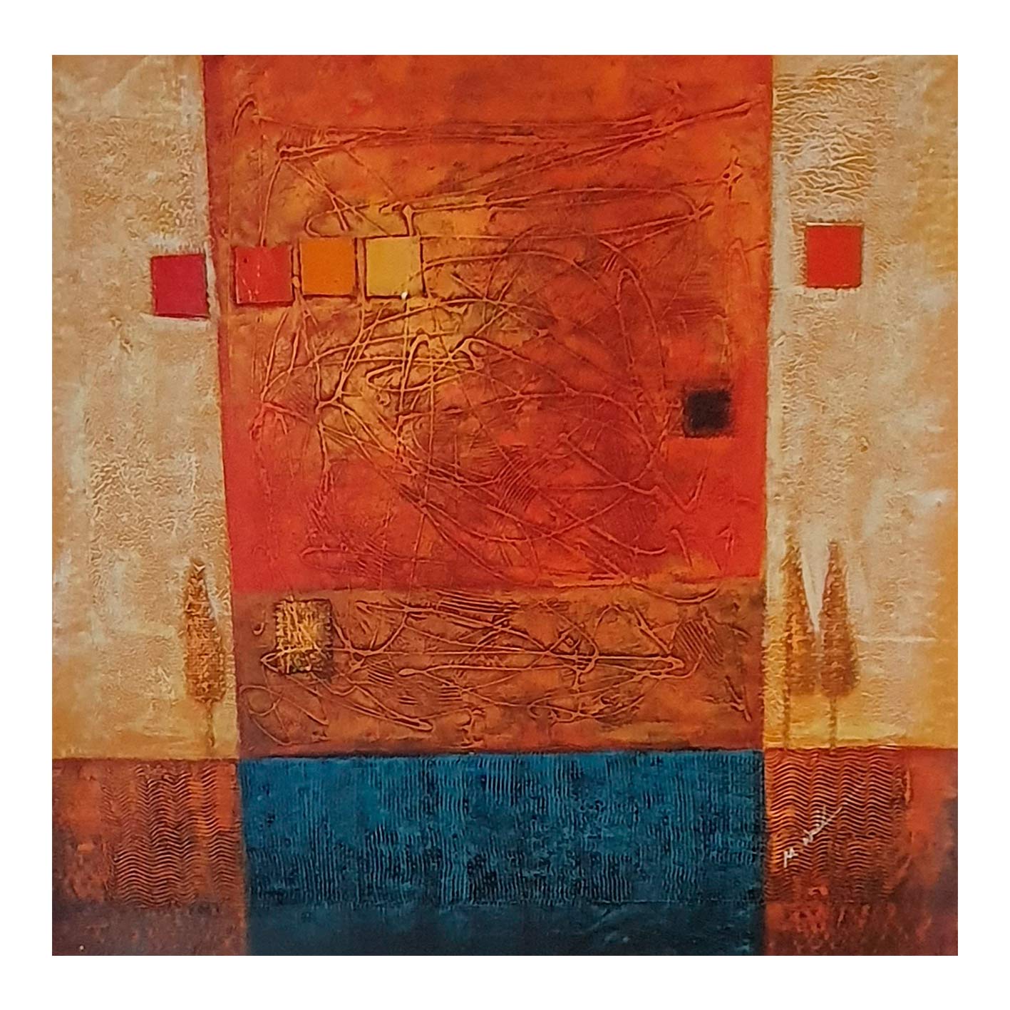 Cuadro abstracto naranja oleo