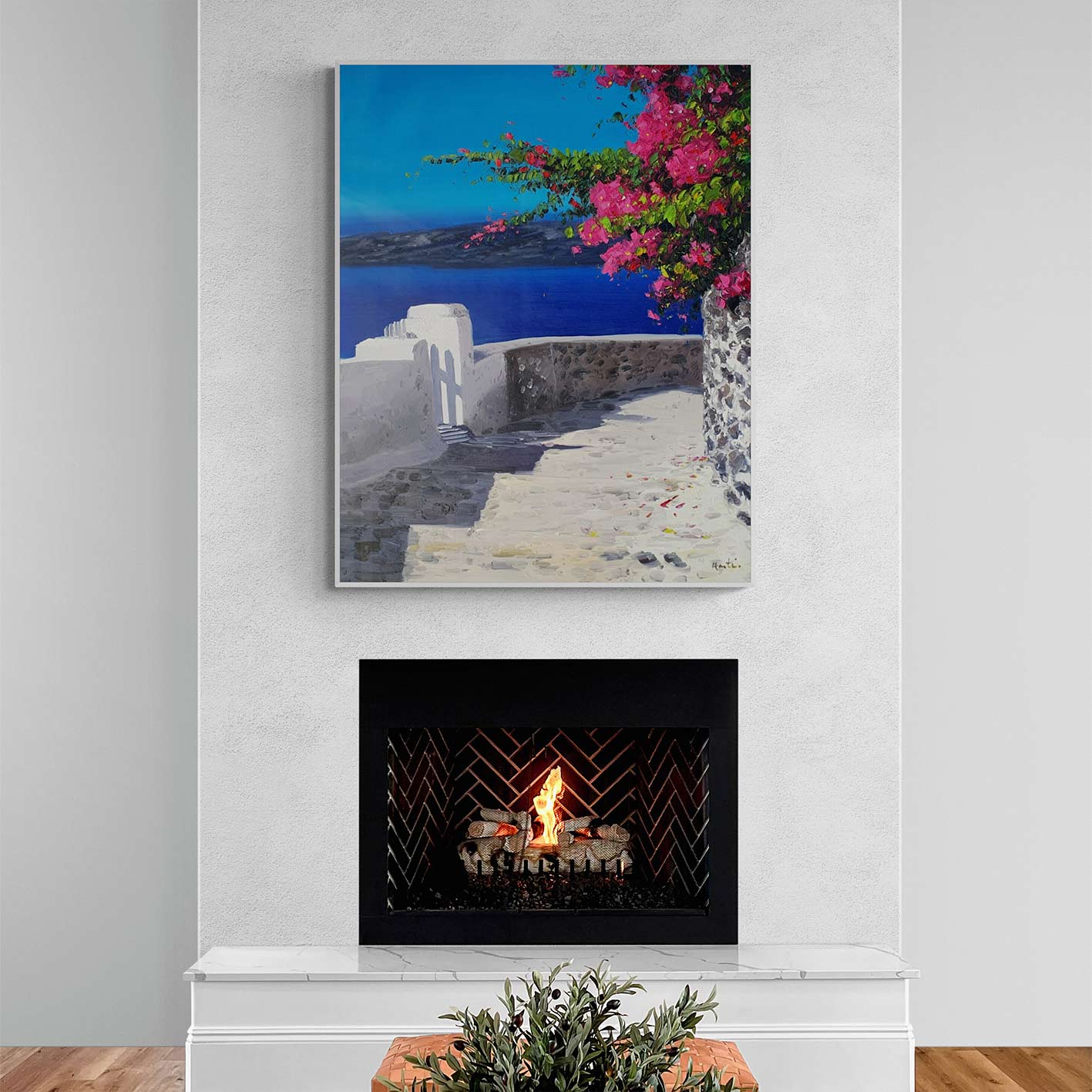 Cuadro Buganvilla y Mar 80x100 cm