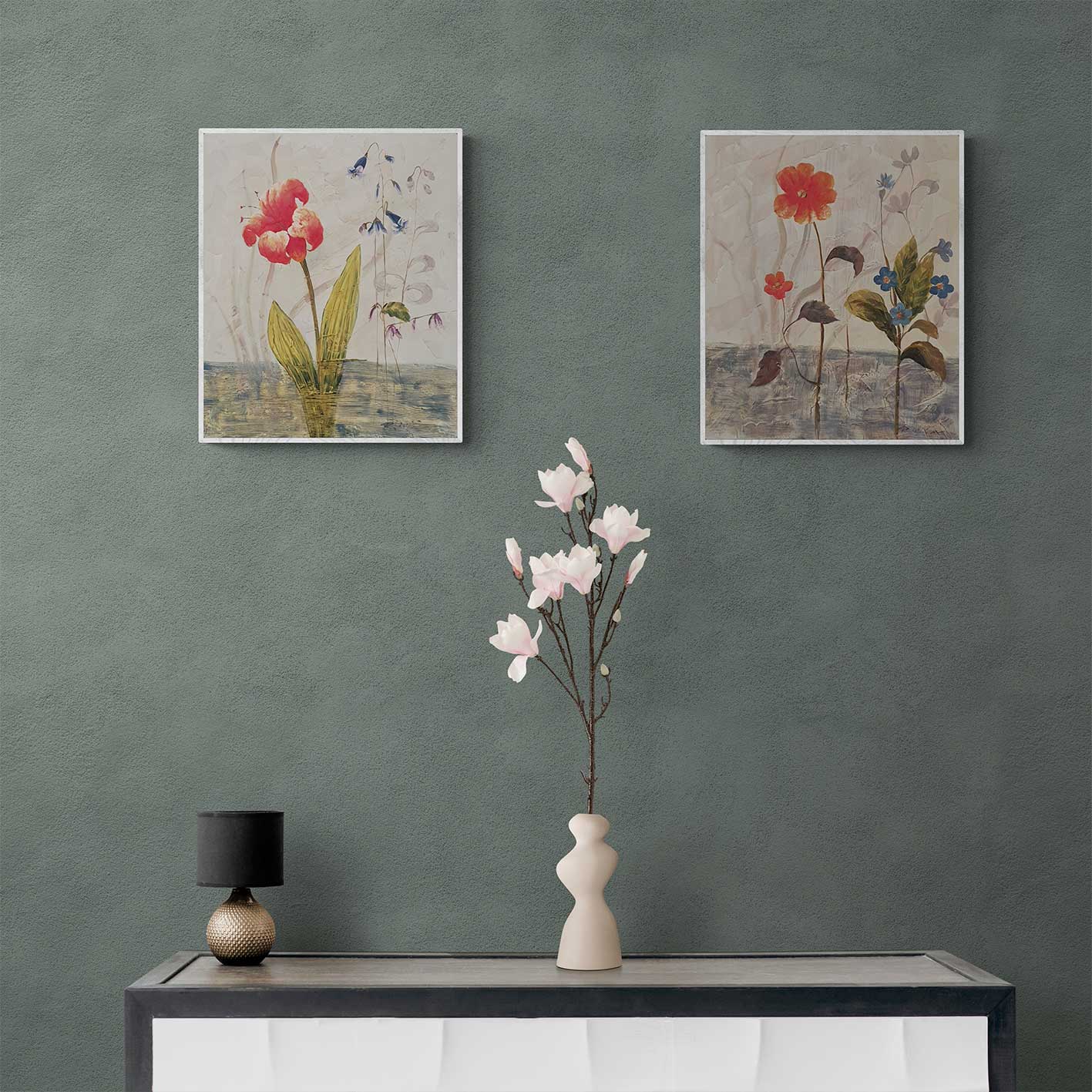 Cuadro Diptico Flor Decorativas  50x60 cm [2 piezas]