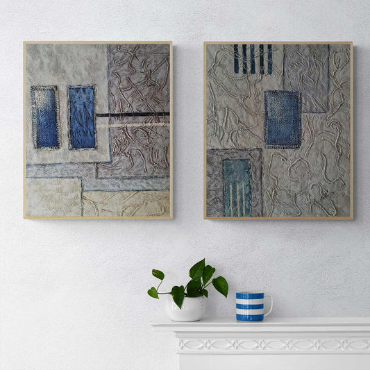 Set de cuadros al óleo hechos a mano en estilo abstracto texturizado en formato mediano de 60x50 cm