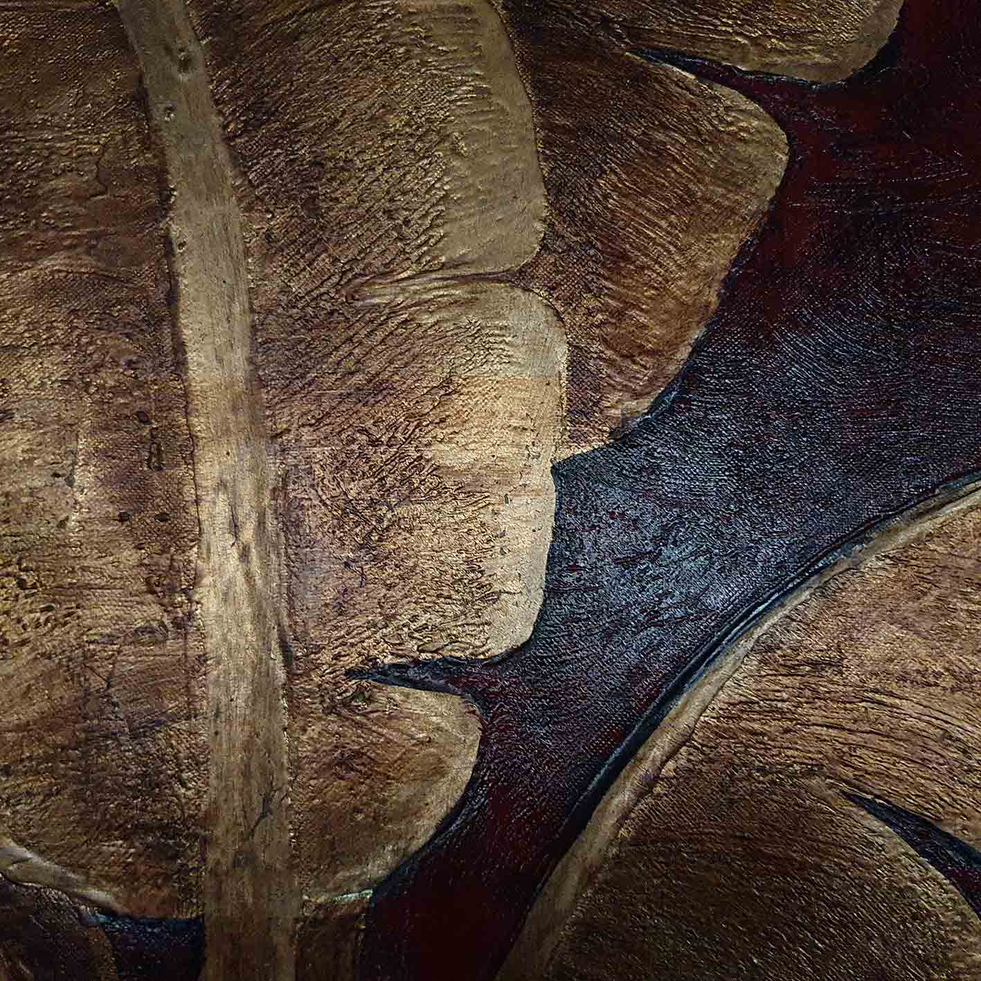 Detalle de textura de cuadro de hojas en Oro 80x80 cm  [2 piezas]