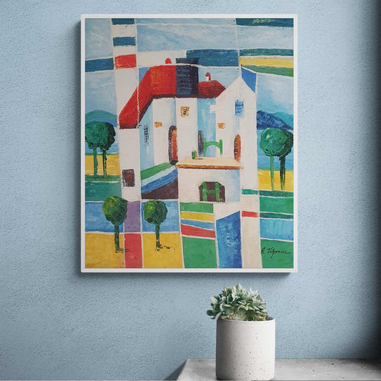 Cuadro al óleo de casa moderna estilo abstracto